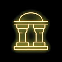 Neon sign representing a building with columns and a dome on black background vector
