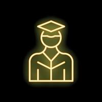 Neon sign of a graduate student wearing a cap on black background vector
