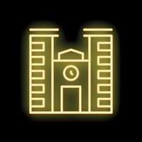 Glowing neon icon of a university building with a clock tower on a black background vector