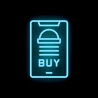 Neon icon of smartphone showing online food ordering interface vector