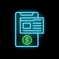Smartphone showing online banking app with dollar sign in neon style vector