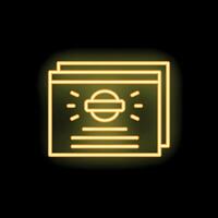 Yellow neon style icon representing a stack of documents with a symbol on top vector