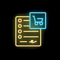 Neon shopping list icon with signature field for online shopping app or website vector