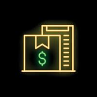 Neon icon of a package with a dollar sign representing online shopping and e commerce vector