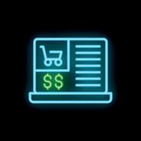 Neon icon of online shopping cart on laptop screen representing e commerce vector