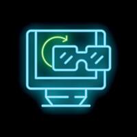 Neon icon of vr glasses superimposed on computer monitor screen vector