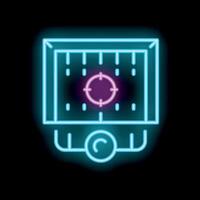 Neon icon representing cargo tracking system with target on screen vector