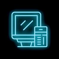 Neon icon of computer displaying a website next to a smartphone showing a code editor vector