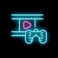 Neon game controller playing file on screen vector