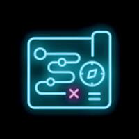 Neon map icon showing winding path and compass for navigation vector
