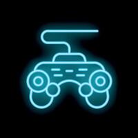 Blue neon game controller glowing on black background vector