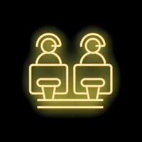 Neon icon of two telemarketers working in a call center vector