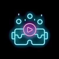 Neon icon of vr glasses playing with floating bubbles vector