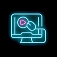 Neon icon of computer displaying content and cursor clicking vector