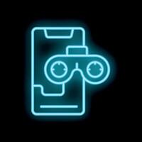 Neon icon of smartphone showing augmented reality game with binoculars interface vector