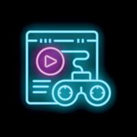 Neon icon of game streaming platform interface with gamepad controller vector