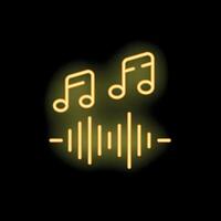 Neon sign representing music notes playing on audio spectrum analyzer vector