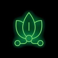 Green neon lotus flower connected with circles glowing on black background vector