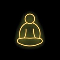 Neon sign of a person meditating in lotus pose on black background vector