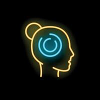 Neon sign representing woman thinking with loading icon in her head vector