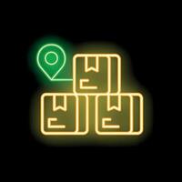 Neon green icon of packages waiting for delivery at specific location vector