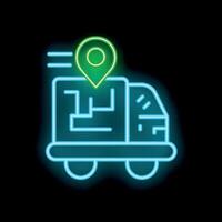 Neon icon of delivery truck showing route with gps pin vector