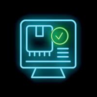 Neon green check mark on computer screen for approved order vector