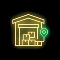 Neon green pin marking location of warehouse full of cardboard boxes for storage and delivery vector