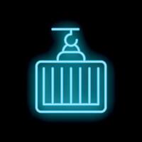 Neon container hanging from crane hook on black background vector