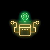 Neon green location pin connecting to server with data cables vector