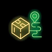 Neon green route showing location of parcel for delivery vector