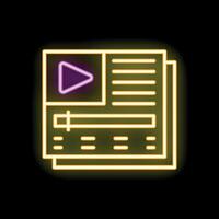 Neon sign showing player interface with play button, progress bar and control panel vector