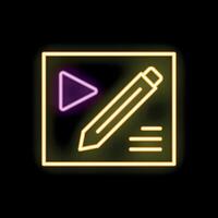 Neon sign representing content creation with pencil and play button vector