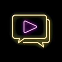 Neon sign showing speech bubble with play button on black background vector