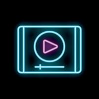 Neon player icon glowing on dark background vector