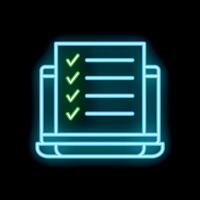 Neon online survey on laptop screen with check marks indicating completion vector