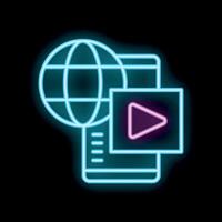 Neon icon of smartphone displaying streaming platform with globe symbol vector