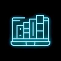 Neon icon of a laptop displaying digital library or bookstore interface vector