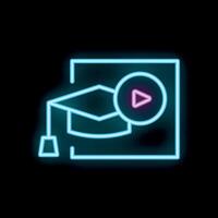 Neon icon of graduation cap and play button symbolizing online education vector