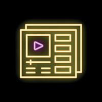 Neon icon of online streaming platform interface displaying player and menu options vector