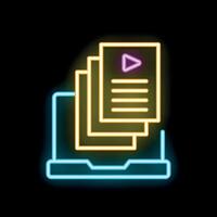 Neon icon of laptop showing streaming content vector