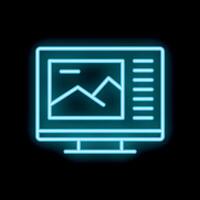 Neon icon of computer displaying image editing software interface vector