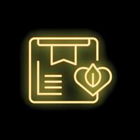 Neon icon of a document with a heart and a leaf symbolizing sustainability vector