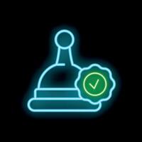Neon icon of a wine bottle receiving a seal of approval vector