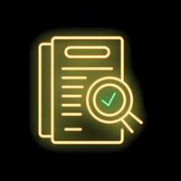 Neon icon of document with check mark representing successful audit vector
