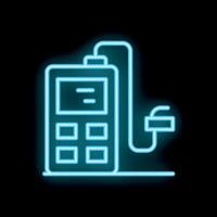 Blue neon icon of a pos terminal accepting a contactless payment vector