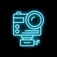 Neon icon of action camera recording on black background vector