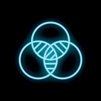 Neon blue venn diagram overlapping circles icon glowing vector