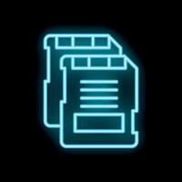 Neon icon of two sd memory cards glowing on black background vector
