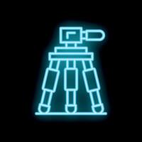 Glowing neon icon of a camera tripod for photography and videography vector